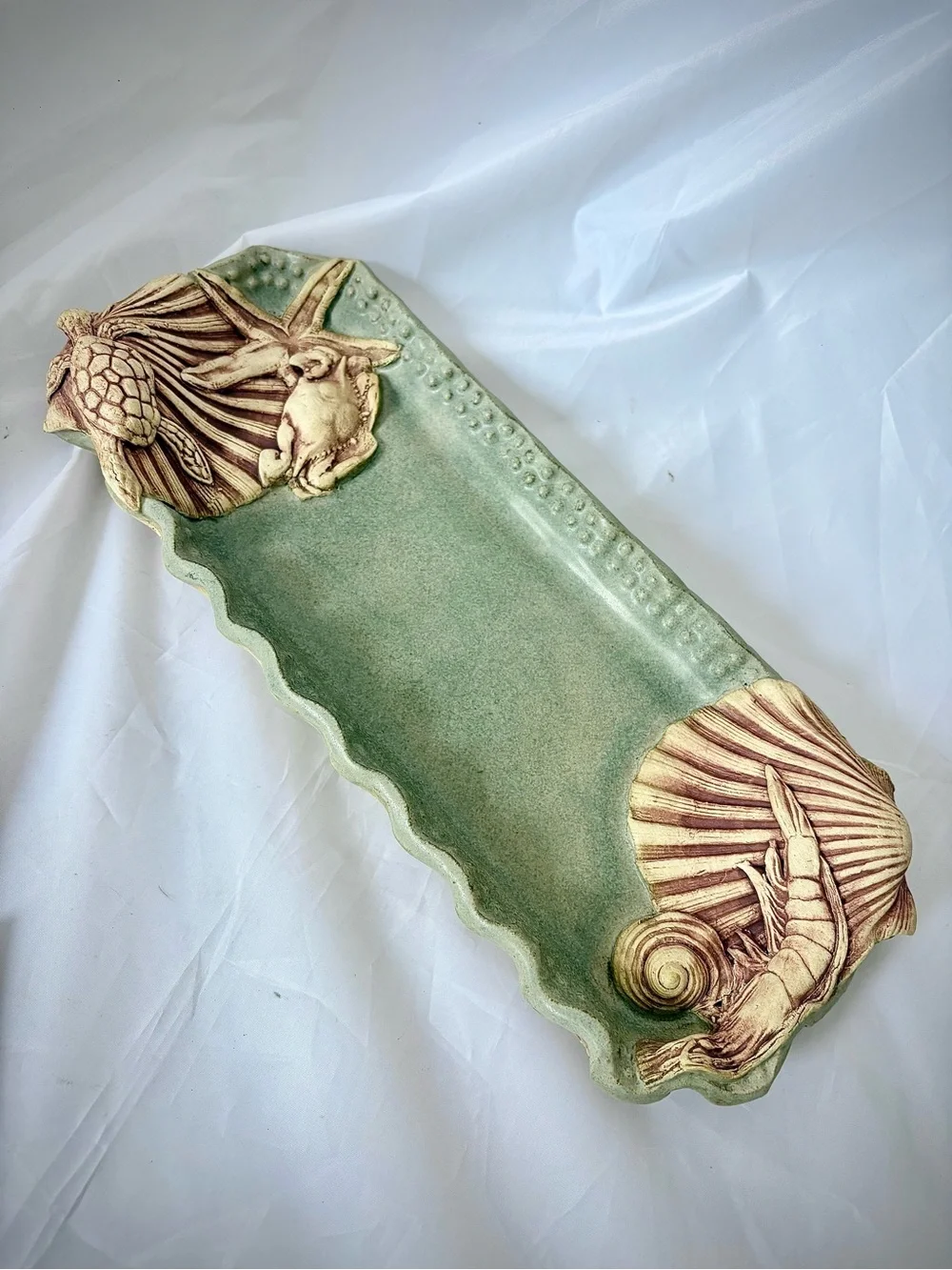 Sea Life Ceramic Serving Tray in Seafoam Green